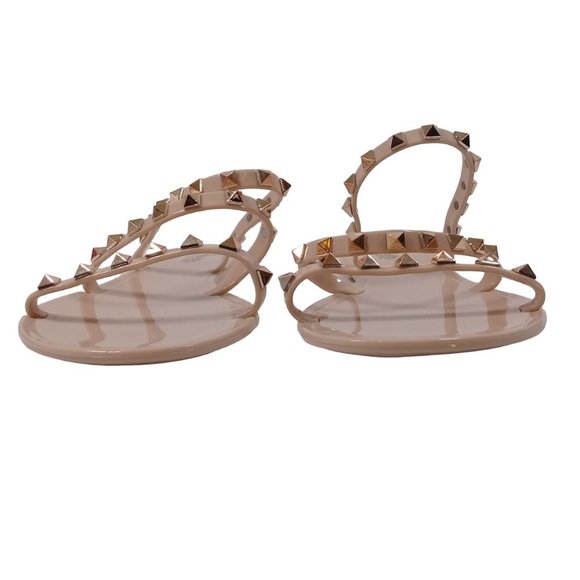 Charlotte Women's NEW Shine Beige Gold Studded Jelly Slip-On Flat Strap Sandal 9 - Picture 6 of 11